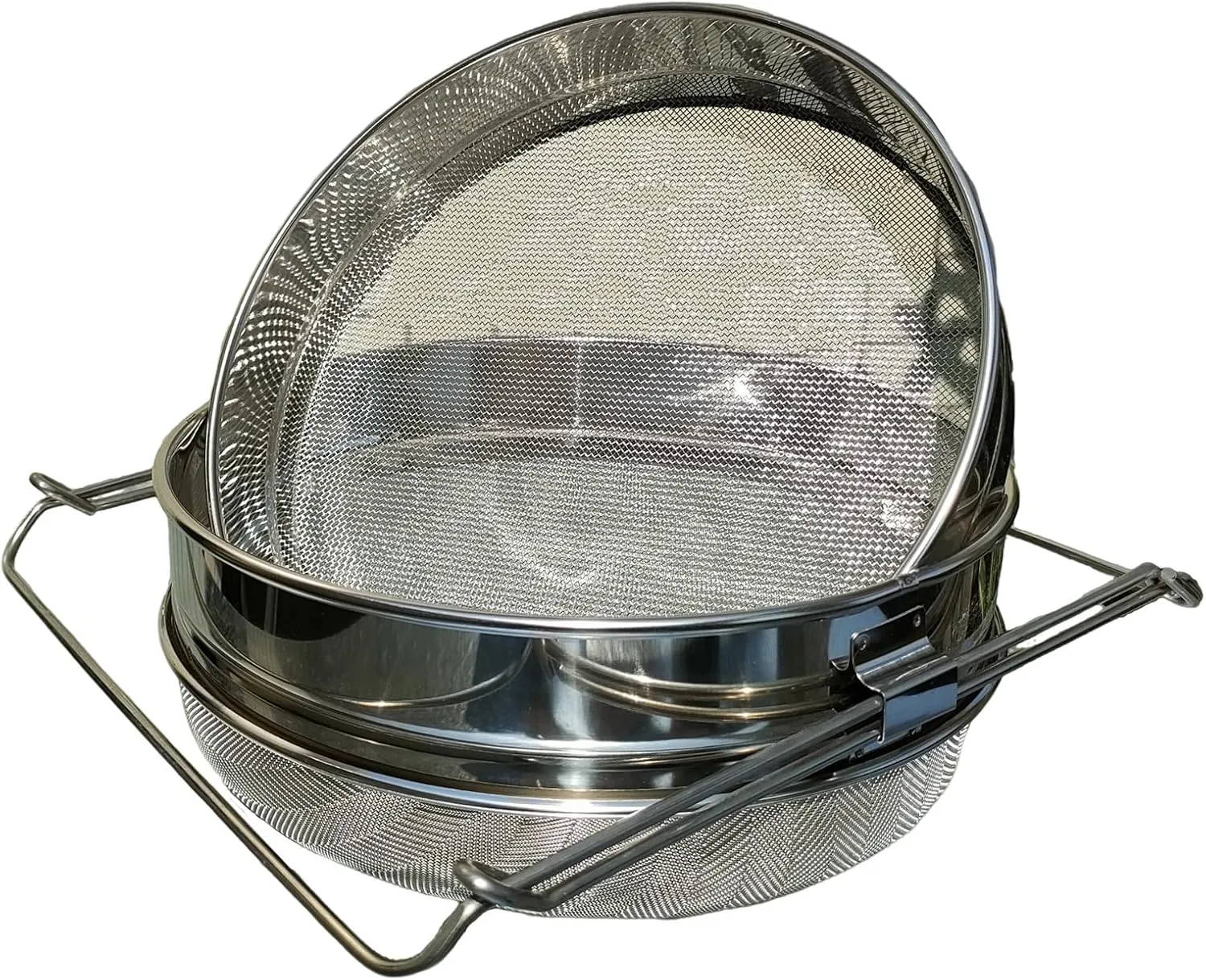Stainless Steel Honey Strainer for 5 Gallon Bucket – Double Sieve Honey Filter with 650 & 1875 Micron Mesh – Extendable Arms Up to 16.5" – Beekeeping Honey Harvesting Equipment and Food Strainer
