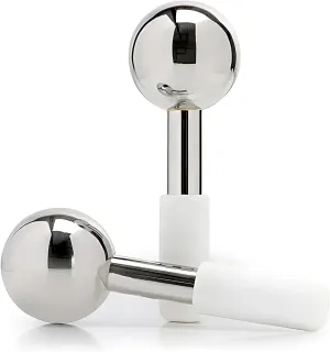 Stainless Steel Ice Globes for Face & Eyes – Cryo Cooling Therapy Tools for Puffiness, Wrinkles, Dark Circles & Headache Relief | Spa-Quality Facial Rollers with Rubber Grips