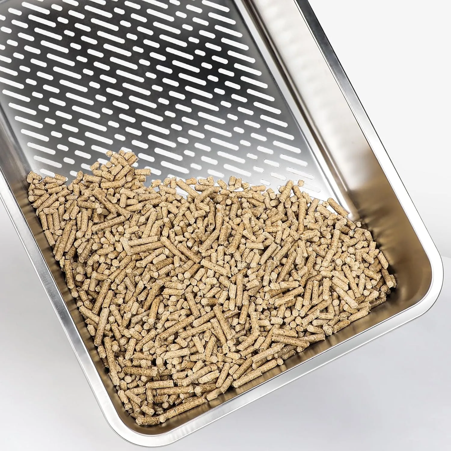 Stainless Steel Litter Box for Pine Pellet Cat Litter Non Clumping Litter System | XXL Sifting Cat Litter Box with Lid for Big Cats | High Sided, Anti-Urine Leakage | Non-Stick Bottom