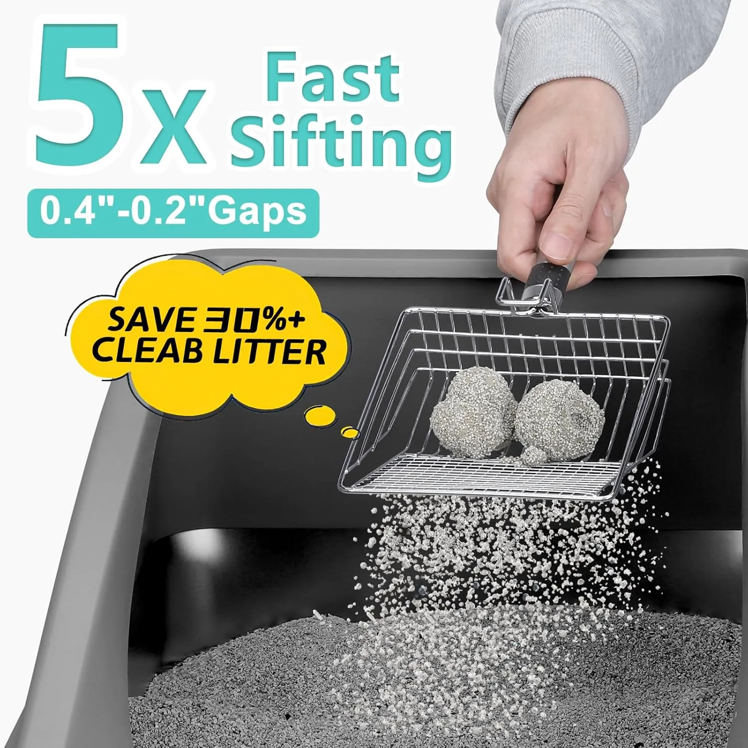Stainless Steel Litter Box | XL Enclosed Cat Litter Boxs with Lid for Big Cats | High Sided, Anti-Urine Leakage | Non-Stick Bottom & Includes Litter Mat & Metal Scoop (Dark Gray, XX-Large)