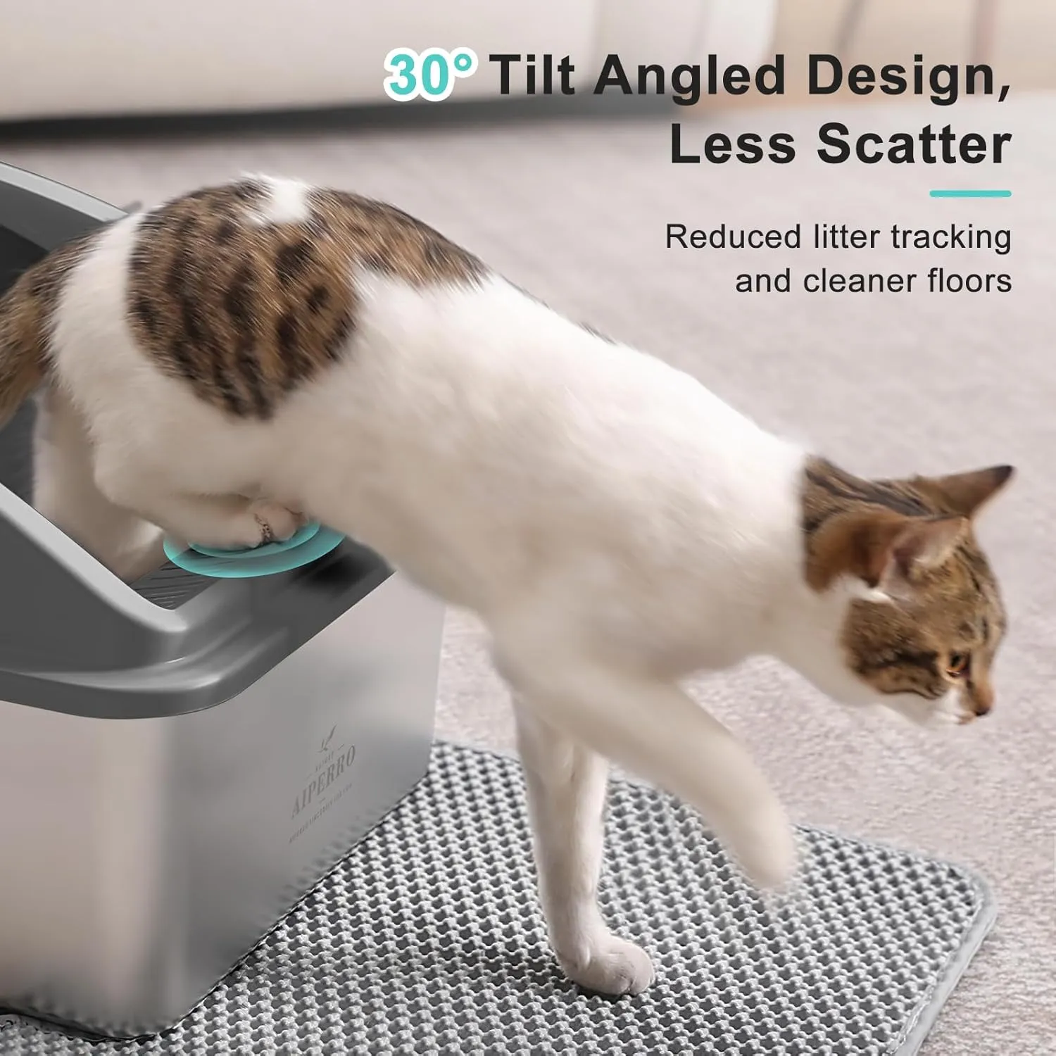 Stainless Steel Litter Box | XL Enclosed Cat Litter Boxs with Lid for Big Cats | High Sided, Anti-Urine Leakage | Non-Stick Bottom & Includes Litter Mat & Metal Scoop (Dark Gray, XX-Large)