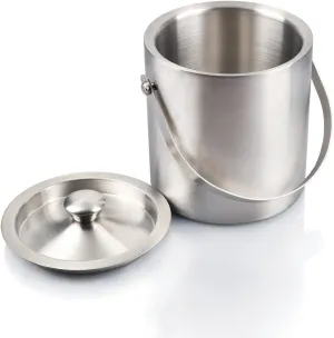 Stainless Steel Matt Finish Double Wall Ice Bucket with Lid, 1.5 Liters, 6.25"