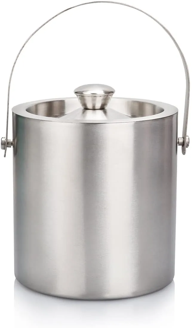Stainless Steel Matt Finish Double Wall Ice Bucket with Lid, 1.5 Liters, 6.25"