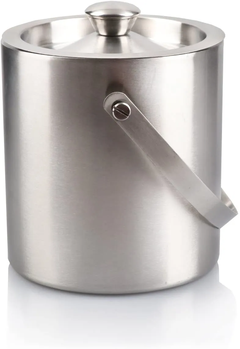 Stainless Steel Matt Finish Double Wall Ice Bucket with Lid, 1.5 Liters, 6.25"