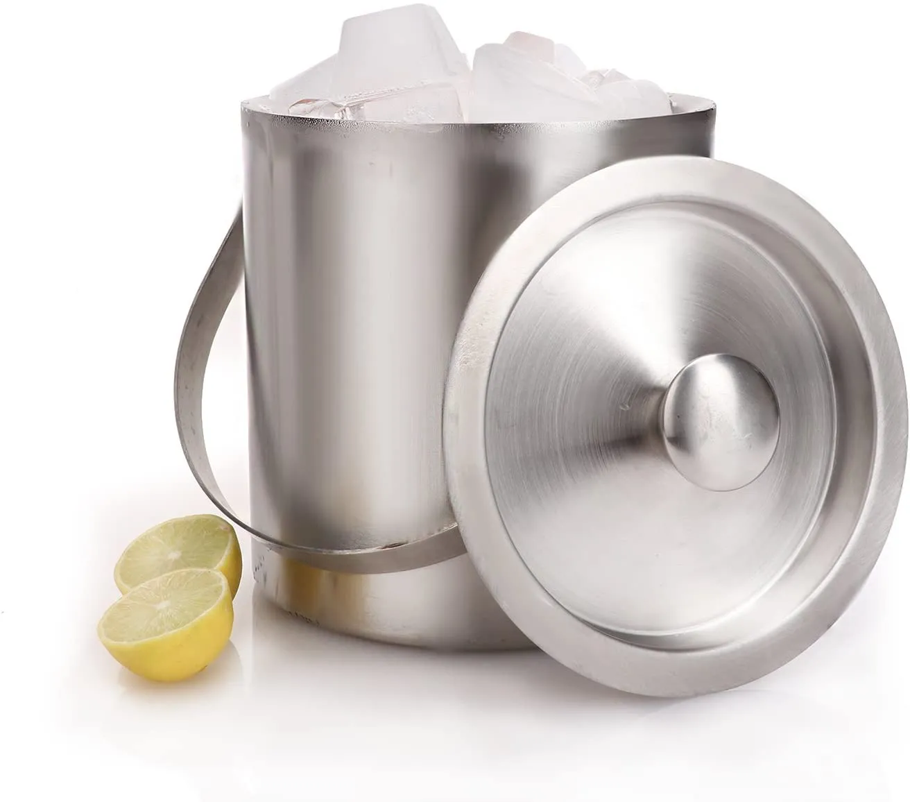 Stainless Steel Matt Finish Double Wall Ice Bucket with Lid, 1.5 Liters, 6.25"