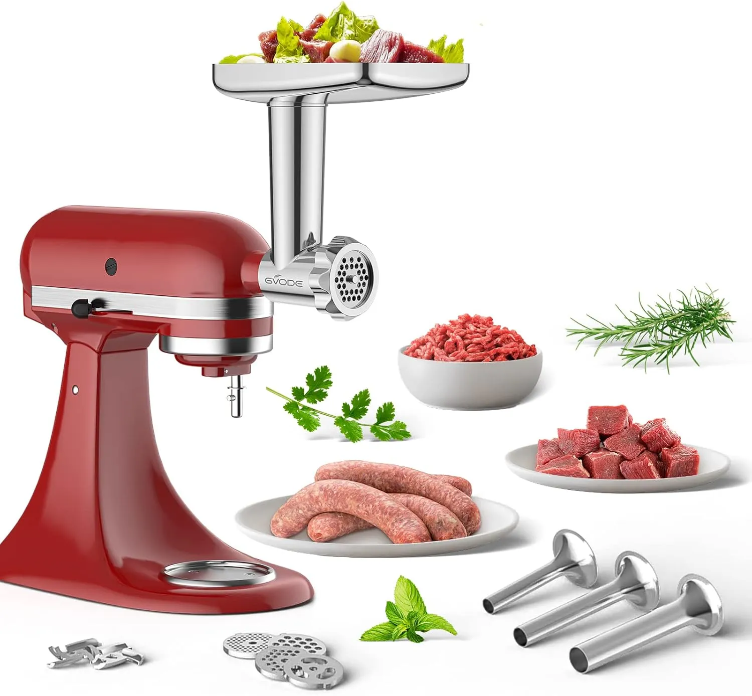 Stainless Steel Meat Grinder Attachment for KitchenAid Stand Mixer, Food Grinder attachment with 4 Grinding Plates, 3 Sausage Stuffer Tubes, 2 Grinding Blades, Mixers Accessories for Kitchen Aid