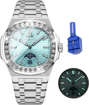 Stainless Steel Mechanical Watch, 41mm Case, Mineral Glass, Day/Date Display, 50m Water Resistant