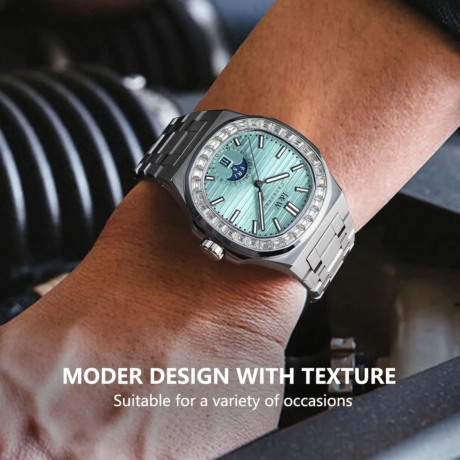 Stainless Steel Mechanical Watch, 41mm Case, Mineral Glass, Day/Date Display, 50m Water Resistant