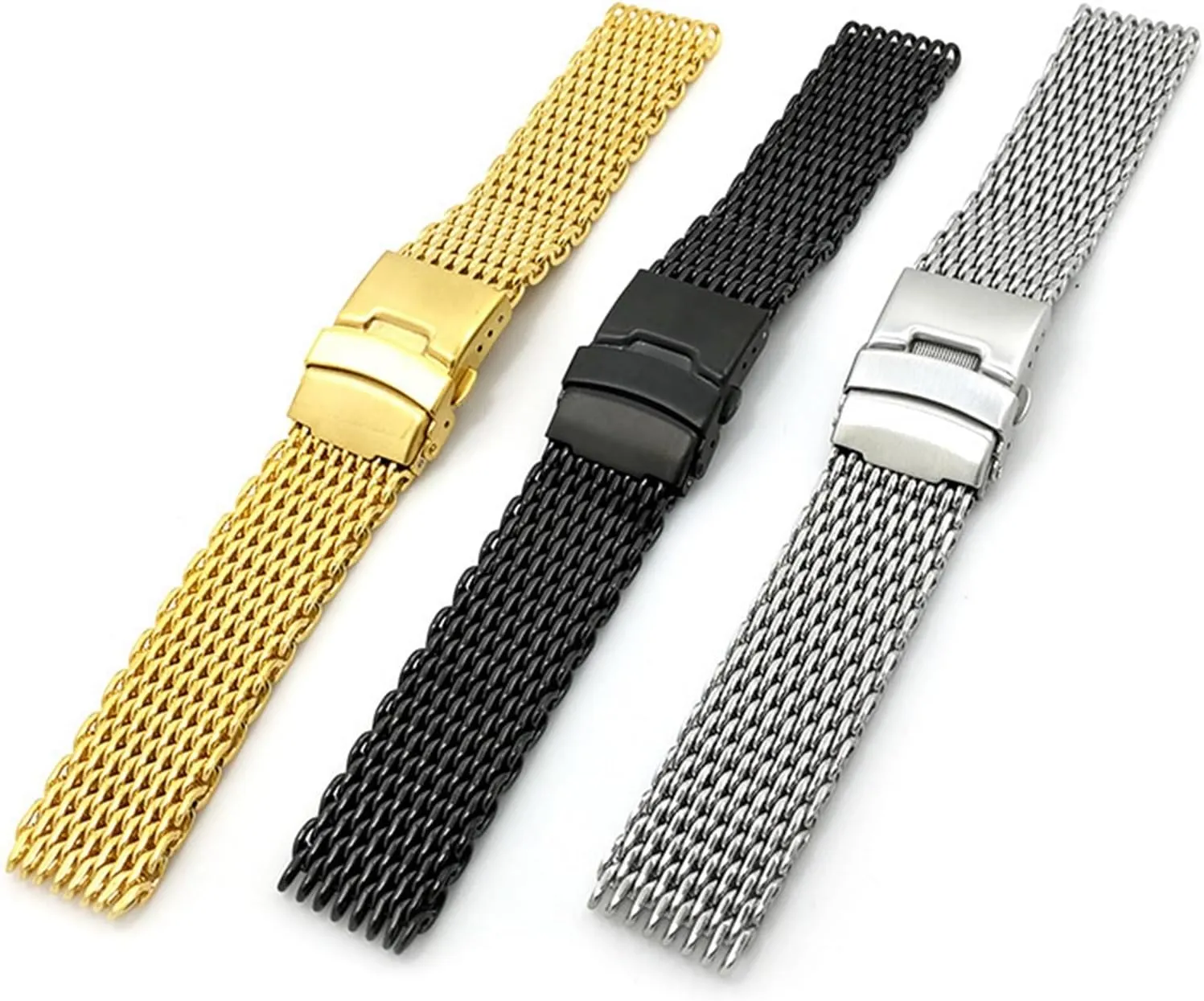 Stainless Steel Mesh Watch Band 18 20 22 24mm Unisex Shark Mesh Watch Band Replacement Strap For Traditional Or Smart Watch