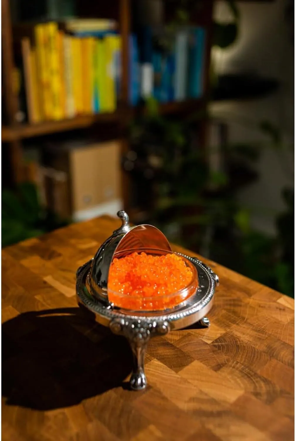 Stainless Steel Roll Top Caviar Server - 6" Rotating butter dish