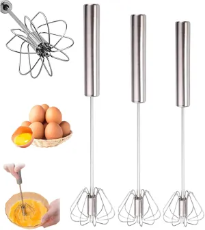 Stainless Steel Semi-Automatic Whisk, 3 Sizes (Silver, 2.75*13.97in, 2.55*12.2in, 2.16*9.44in), Kitchen Whisk, Whisks Eggs, Cream, Sauces & More