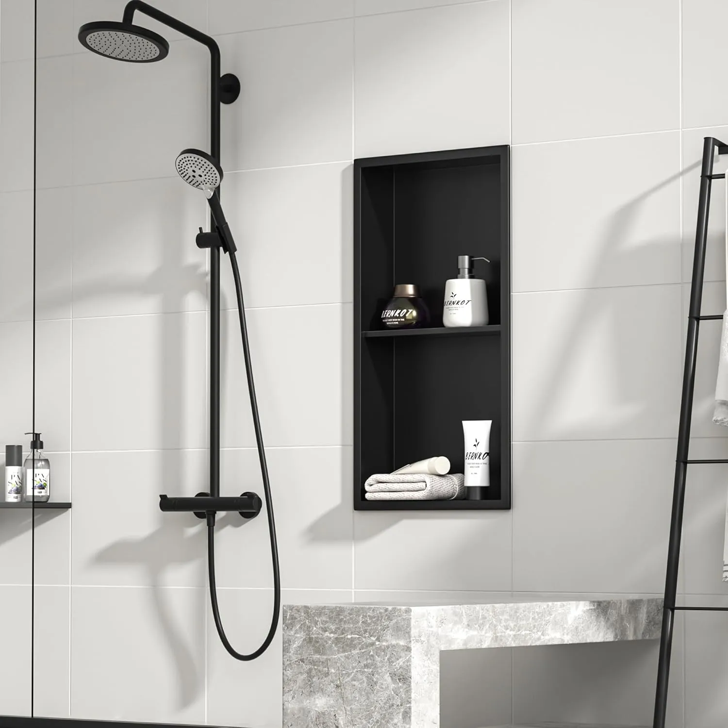 Stainless Steel Shower Niche 24" X 12" Matte Black No Tile Needed Wall Vertical Niche Double Shelves Recessed Shower Shelf for Bathroom Storage Over Mount Installation