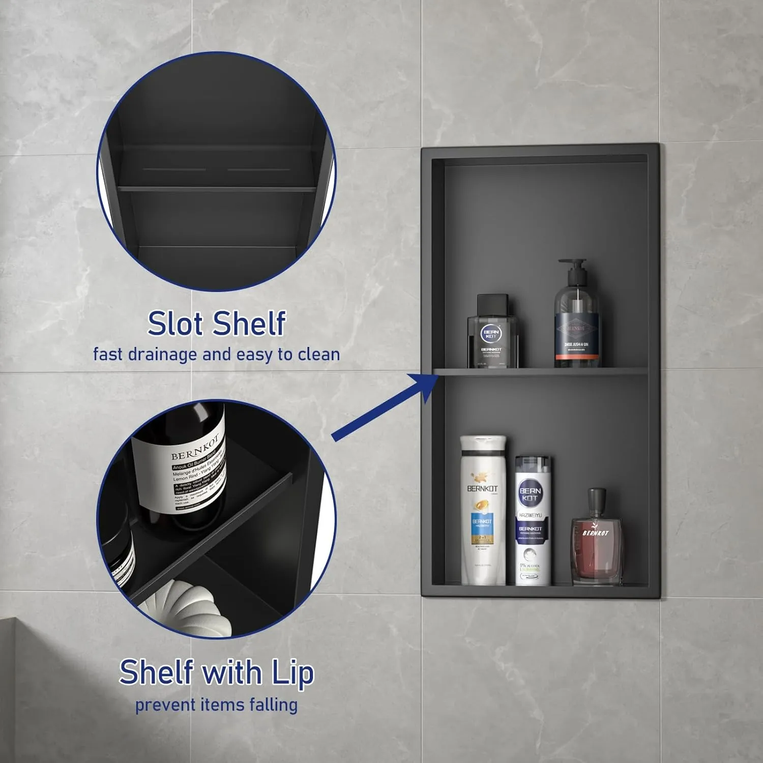Stainless Steel Shower Niche 24" X 12" Matte Black No Tile Needed Wall Vertical Niche Double Shelves Recessed Shower Shelf for Bathroom Storage Over Mount Installation