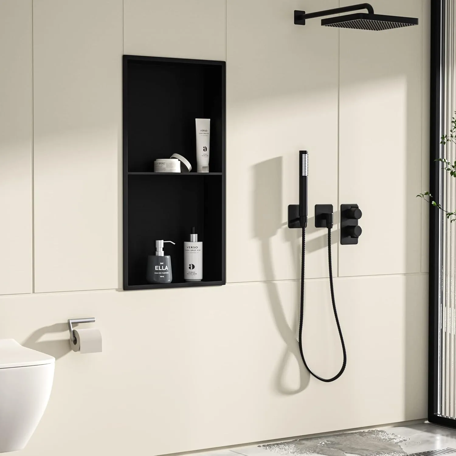 Stainless Steel Shower Niche 24" X 12" Matte Black No Tile Needed Wall Vertical Niche Double Shelves Recessed Shower Shelf for Bathroom Storage Over Mount Installation