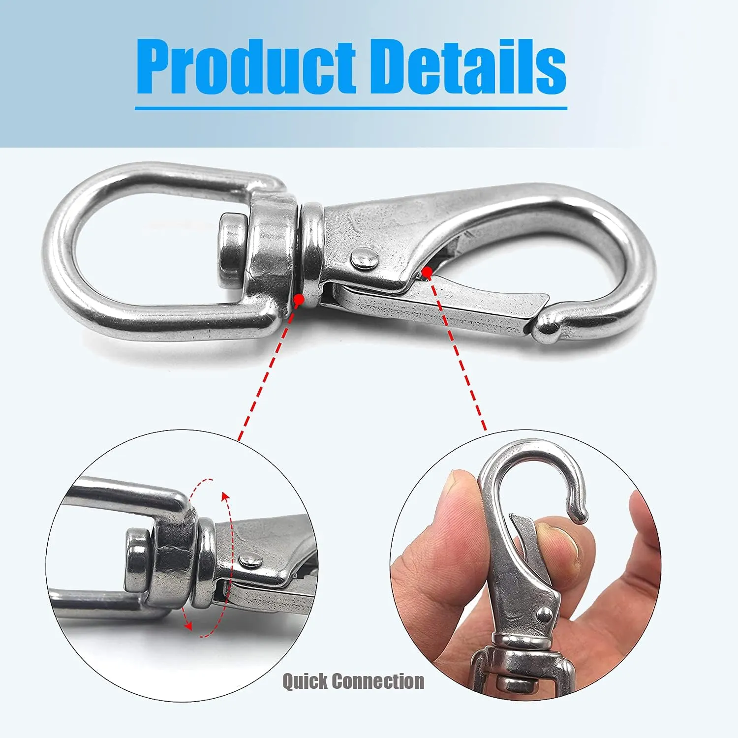 Stainless Steel Swivel Snap Hooks, Heavy Flag Clips for Flagpole, Diving Clips Spring Hooks for Bird Feeders, Pet Chains, Dog Tie-Out Cable