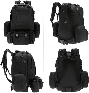 Stealth Angel Survival - 50L Backpack Daypack w/ 3 MOLLE Bags Large Military Style Outdoor 3M50 (Black)