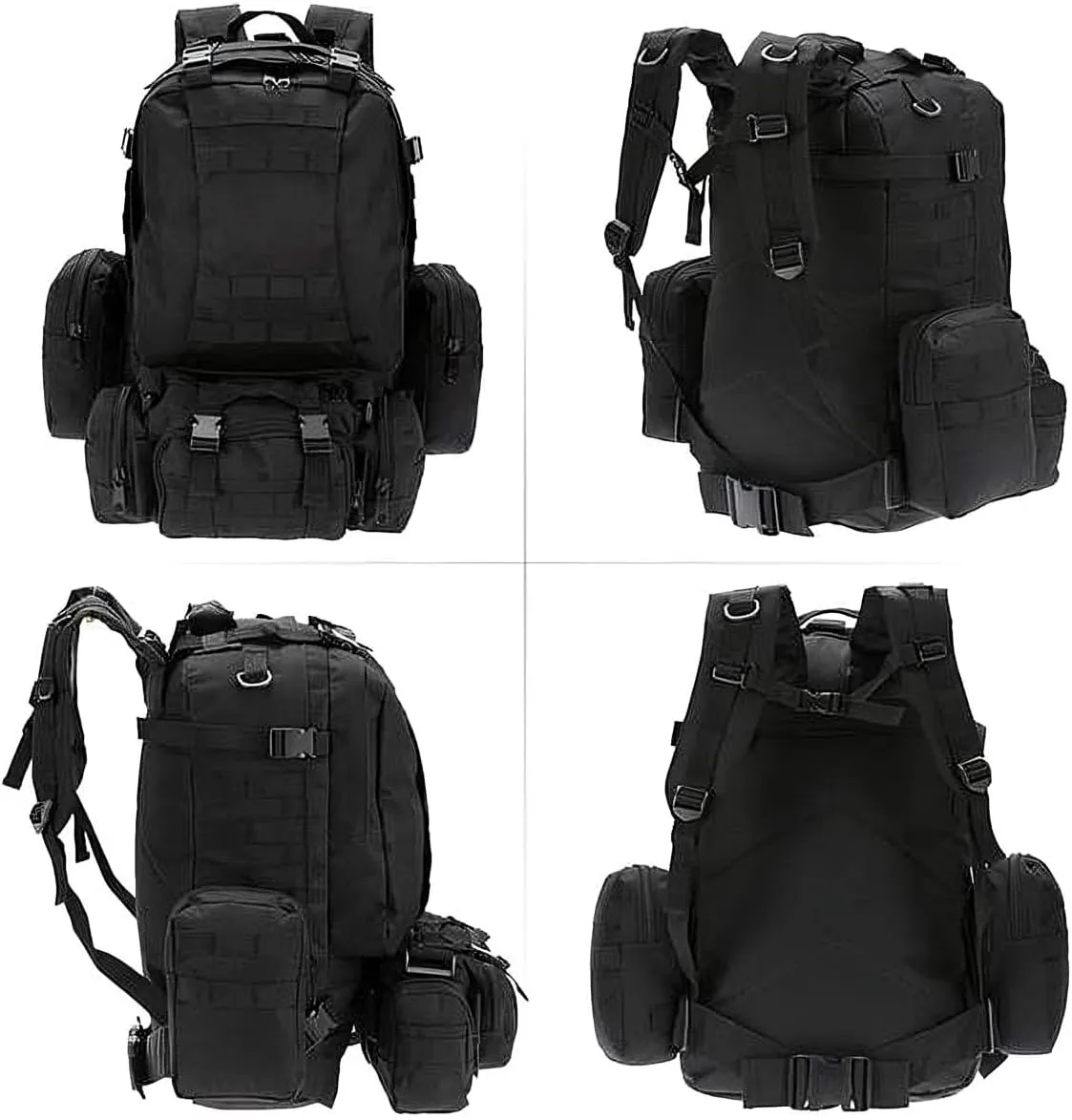 Stealth Angel Survival - 50L Backpack Daypack w/ 3 MOLLE Bags Large Military Style Outdoor 3M50 (Black)