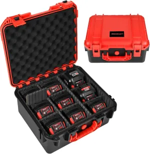 Storage Case for Milwaukee Battery - Waterproof Hard Shell Tool Bag with 9 Adjustable Dividers for Milwaukee M18/ M12 12V/20V/60V Battery & Chargers, Organizer Box for Milwaukee Battery (Case Only)