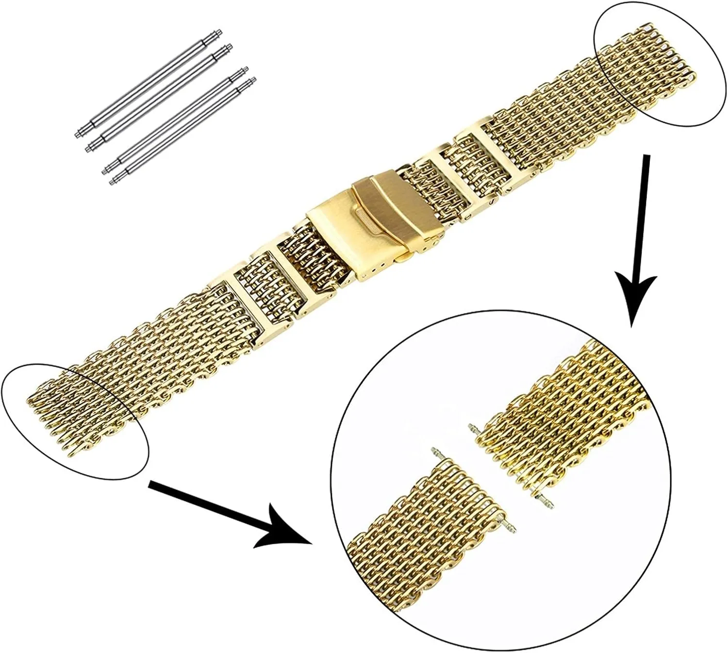 strap steel watchbands 24mm gold/rose gold/blue replacement wrist strap with folding clasp with safety