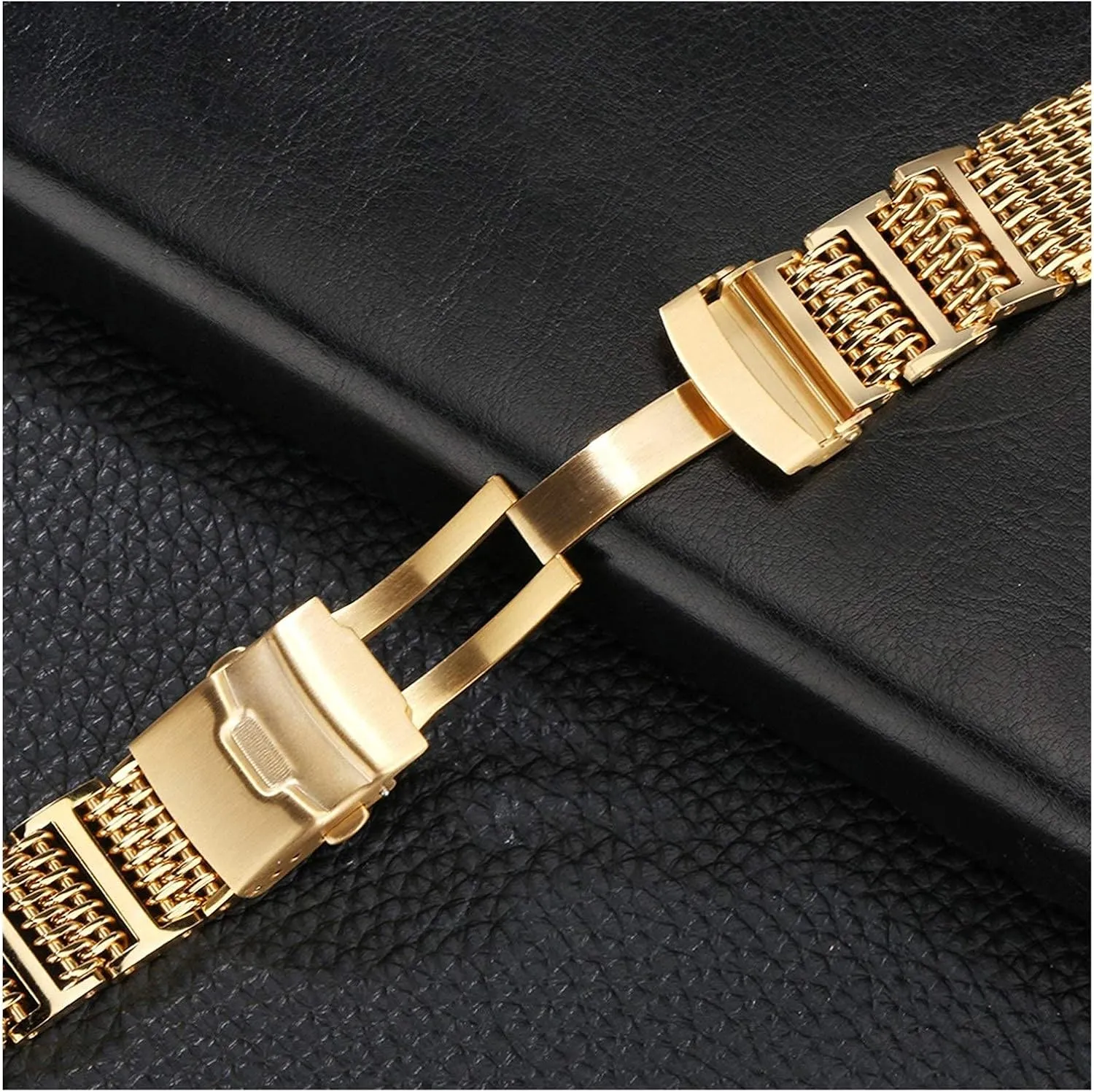 strap steel watchbands 24mm gold/rose gold/blue replacement wrist strap with folding clasp with safety