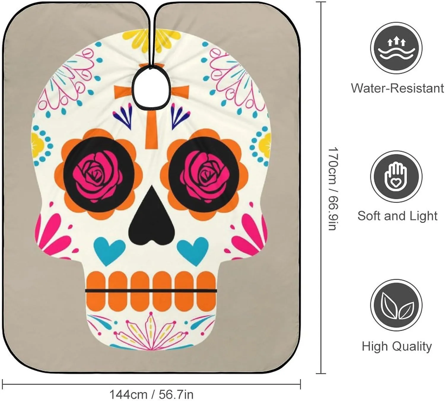 Sugar Skulls Art Cut Hair Cape Haircut Gown - Extra Large Haircut Hairdressing Cloth Apron for Barber Salon, Profession Barbershop Supplies