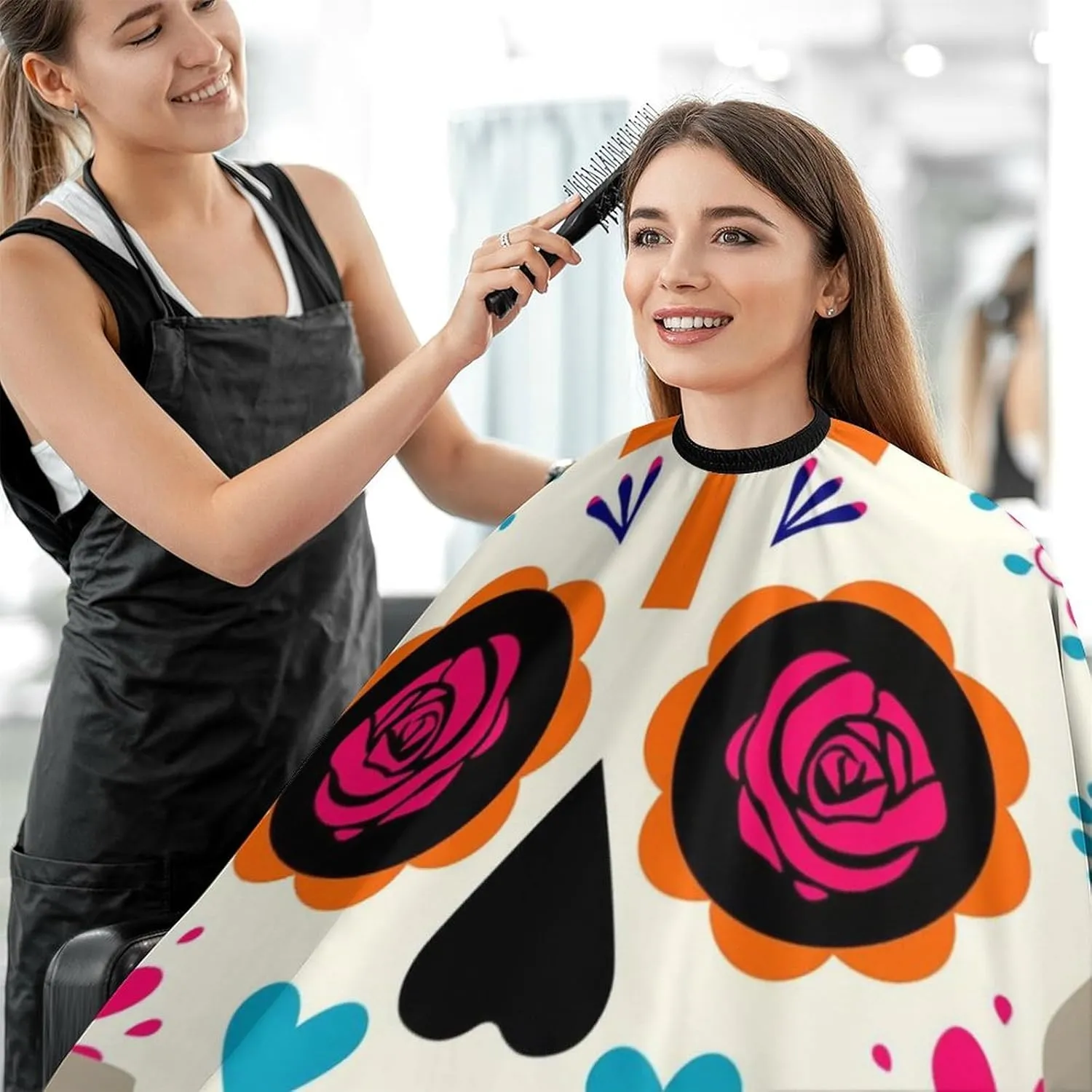 Sugar Skulls Art Cut Hair Cape Haircut Gown - Extra Large Haircut Hairdressing Cloth Apron for Barber Salon, Profession Barbershop Supplies
