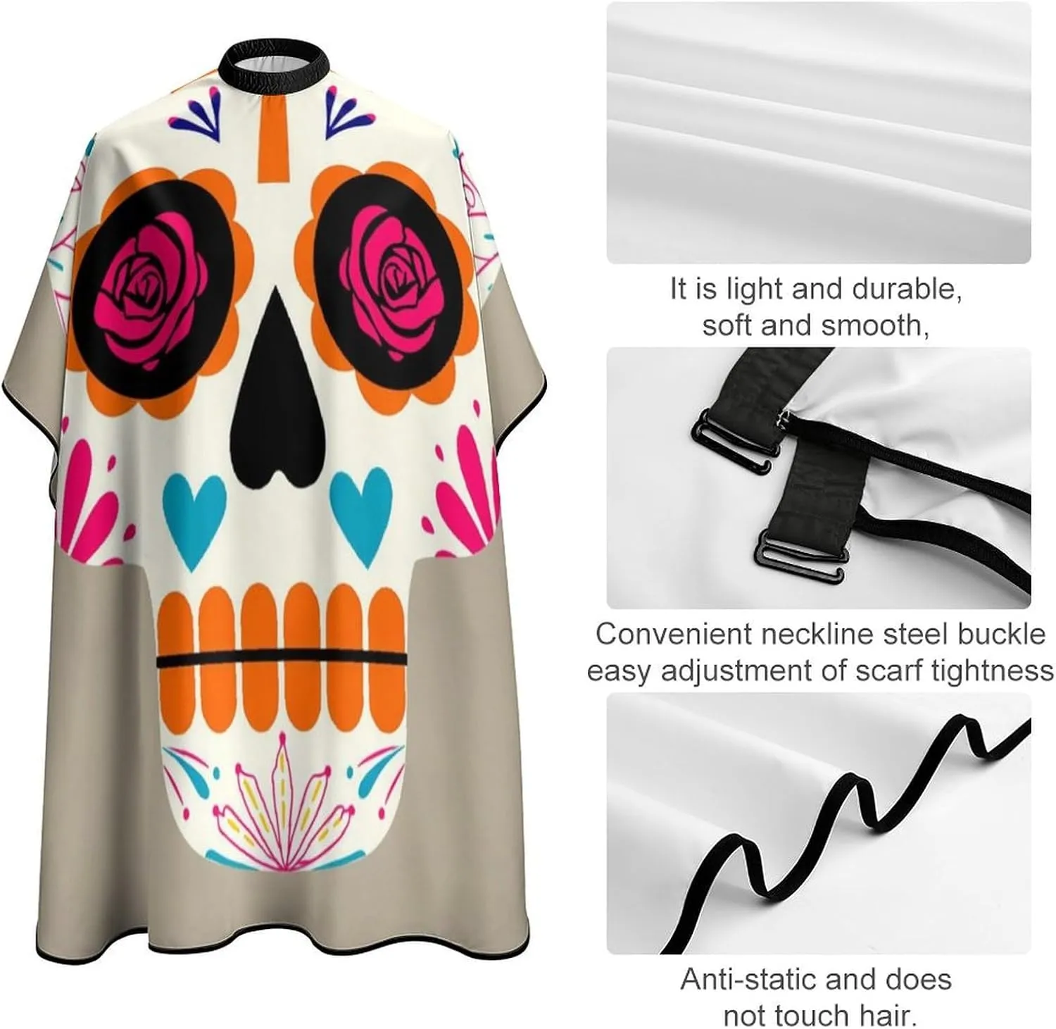 Sugar Skulls Art Cut Hair Cape Haircut Gown - Extra Large Haircut Hairdressing Cloth Apron for Barber Salon, Profession Barbershop Supplies