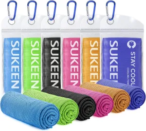 Sukeen Cooling Towels 6 Pack (40"x 12"), Neck and Face, Cool Sweat and Lightweight Breathable Towels for Hot Weather, Yoga, Sports, Workout, Running, Gym, Camping, Fitness