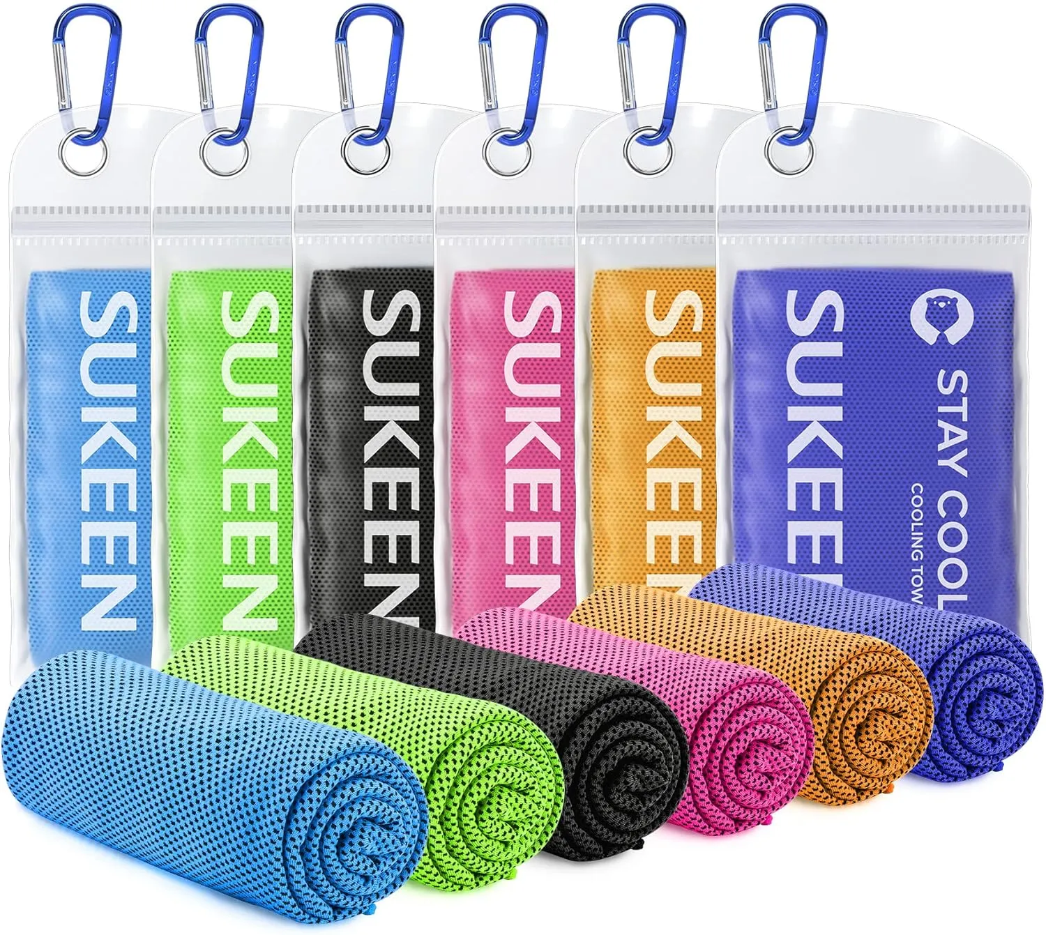 Sukeen Cooling Towels 6 Pack (40"x 12"), Neck and Face, Cool Sweat and Lightweight Breathable Towels for Hot Weather, Yoga, Sports, Workout, Running, Gym, Camping, Fitness