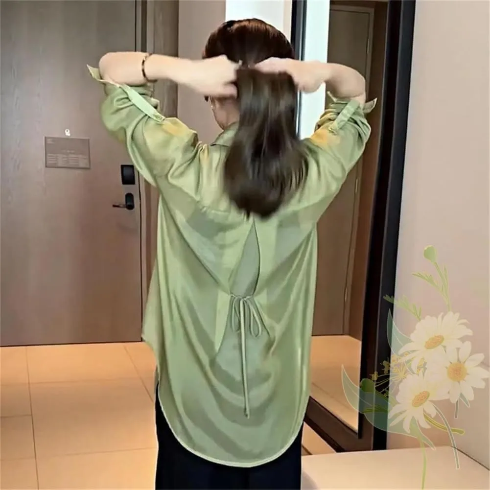 Summer Sunscreen Chiffon Shirt, Long Sleeve Uv Protected Silk Shirt, Casual Lightweight Ice Silk Chiffon Sunscreen Shirts