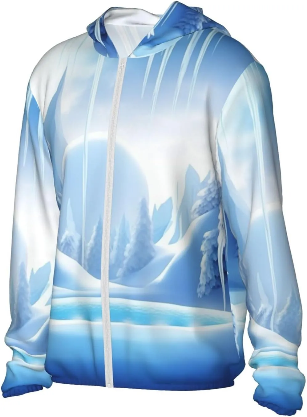 Sun Protection Hoodie Jacket Long Sleeve Zip Snow Ice World Print Sun Shirt With Pockets For Men Women