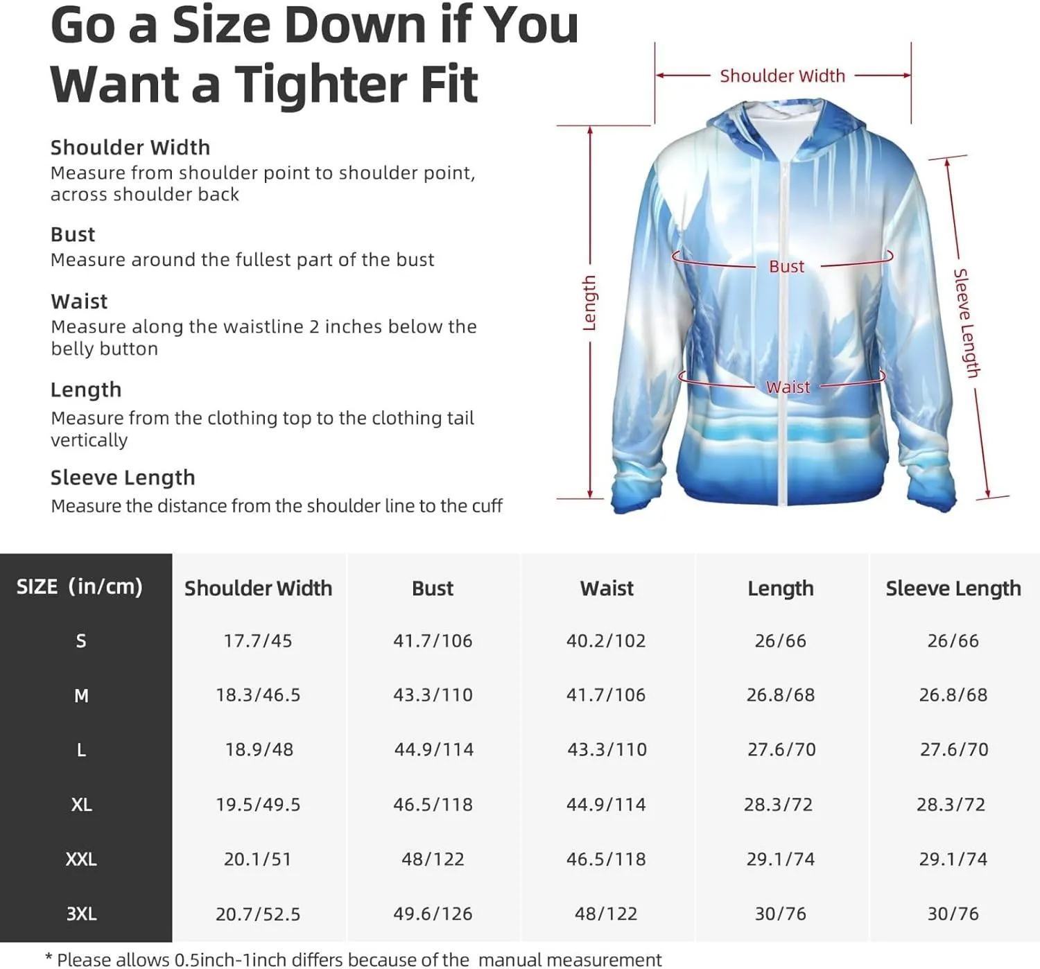 Sun Protection Hoodie Jacket Long Sleeve Zip Snow Ice World Print Sun Shirt With Pockets For Men Women