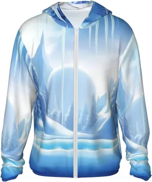 Sun Protection Hoodie Jacket Long Sleeve Zip Snow Ice World Print Sun Shirt With Pockets For Men Women