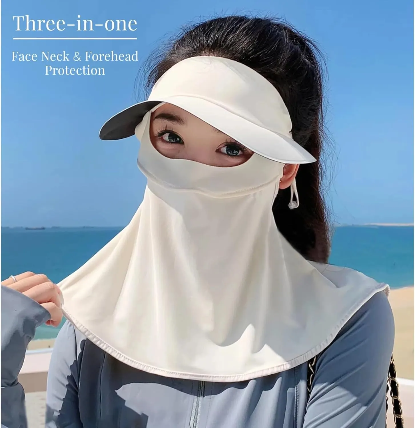 Sun Protection Integrated Face Mask Sun Hat with Extended Neck Protection Summer UV Protective Cycling Outdoor Wear for Women