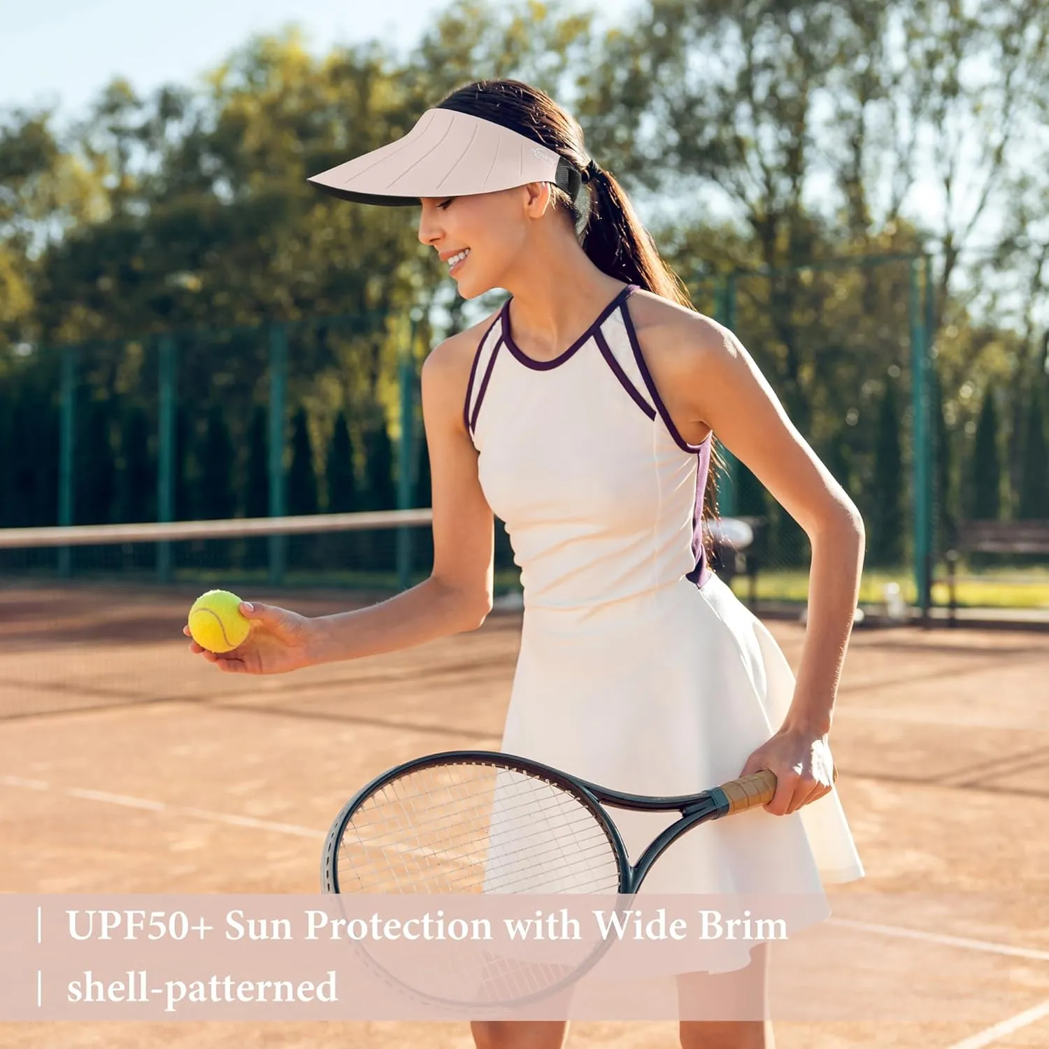 Sun Visor Hat for Women Men Wide Brim UPF50  Packable Seamless Beach Hats Adjustable Ponytail Sun Hats for Outdoor