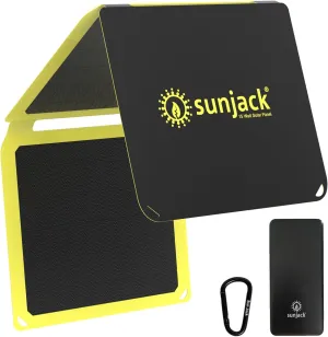 SunJack 15 Watt Foldable IP67 Waterproof ETFE Monocrystalline Solar Panel   10000mAh Power Bank with USB-A and USB-C for Cell Phones Tablet and Portable for Backpacking, Camping, Hiking and More