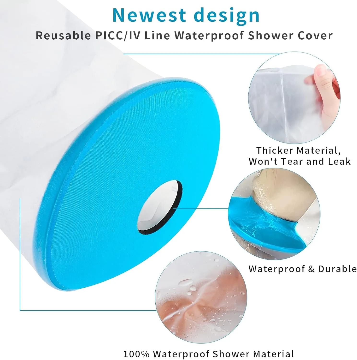 SUPERNIGHT Waterproof Knee Cast Cover for Shower, PICC Line Covers for Knee Adult, Watertight Reusable Cast Protector for Knee/Leg Surgeries Wound Bandage
