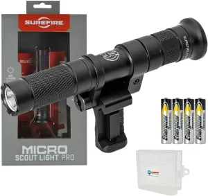 Sure Fire Micro Scout Light Pro M140A, 300 Lumens AAA-Powered Low Profile LED Tactical Light, IPX7 Waterproof, Anodized Aluminum Body, with Picatinny, AAA Batteries, and Battery Box