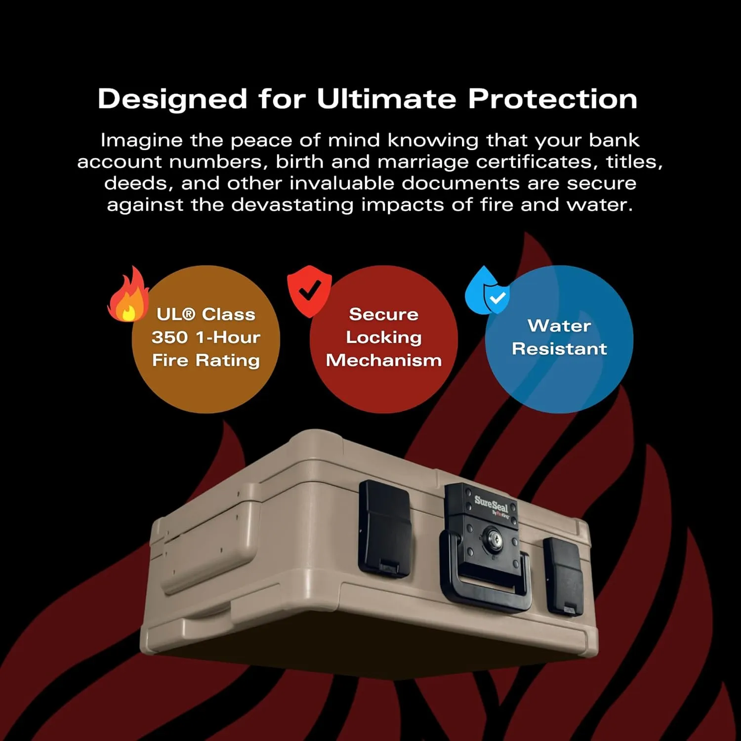 SureSeal by FireKing SS104-A Fireproof Waterproof Chest, 0.38 CU FT Storage Capacity, 7.3 x 19.9 x 17.0 Inches
