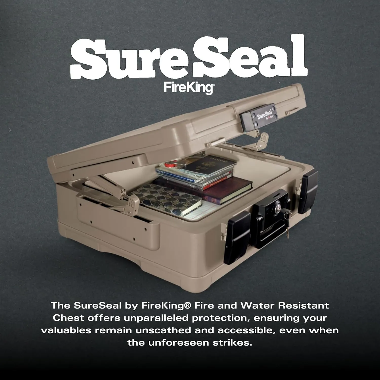 SureSeal by FireKing SS104-A Fireproof Waterproof Chest, 0.38 CU FT Storage Capacity, 7.3 x 19.9 x 17.0 Inches