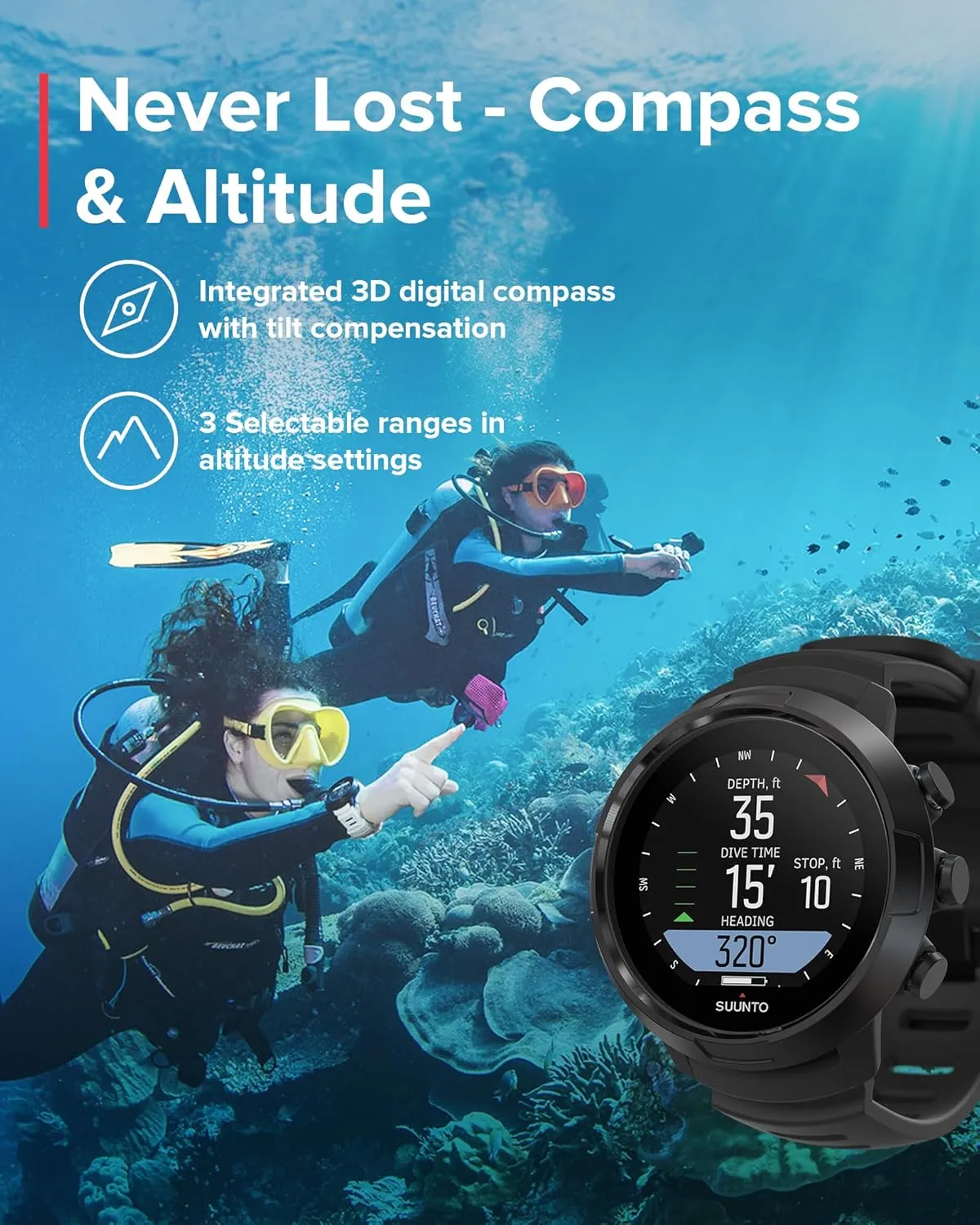 Suunto D5 All Black Dive Computerwith Color Screen and Exchangeable Straps