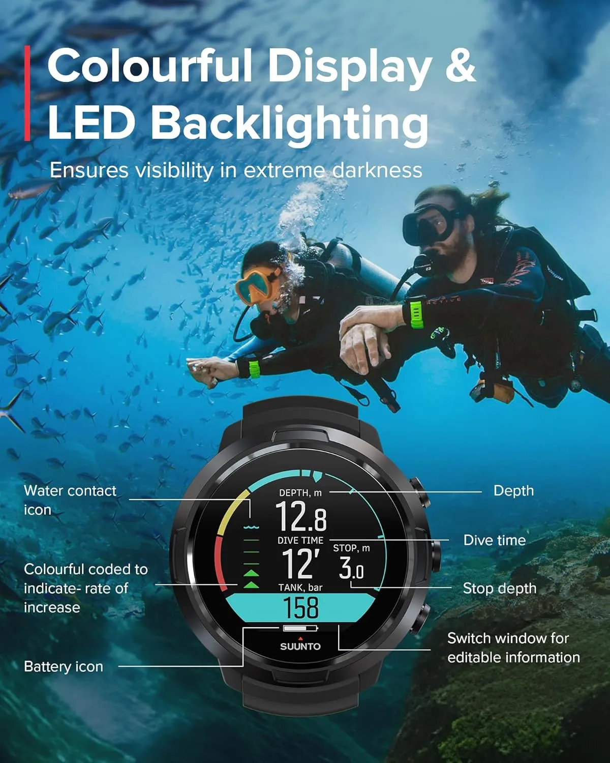 Suunto D5 All Black Dive Computerwith Color Screen and Exchangeable Straps