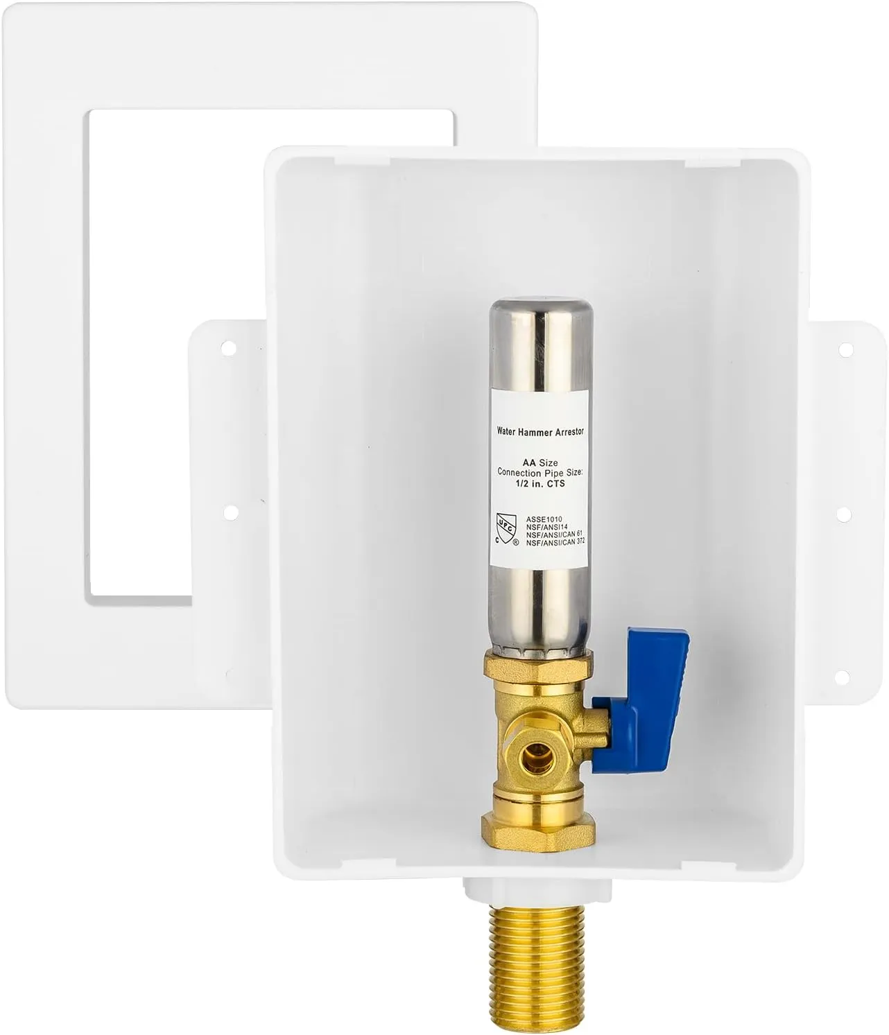Sweat Ice Maker Outlet Box,Inlet 1/2 Inch MIP x Outlet 1/4 Inch OD Compression Connection,with Stainless Steel Water Hammer Arrestor