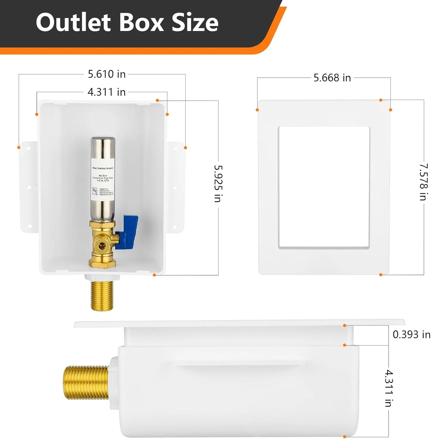 Sweat Ice Maker Outlet Box,Inlet 1/2 Inch MIP x Outlet 1/4 Inch OD Compression Connection,with Stainless Steel Water Hammer Arrestor