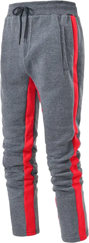 Sweatpants for Men Contrasting Color Straight Leg Lace Up Track Pants Loose Fit Casual Sport Fitness Trousers
