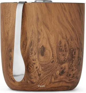 S'well Stainless Steel Ice Bucket with Tongs - Holds 68oz of Ice - Teakwood - Triple-Layered Vacuum-Insulated Container Designed to Keep Ice Colder, Longer - BPA-Free Designer Barware Accessories
