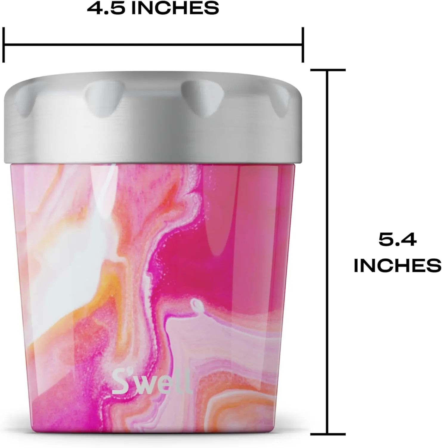 S'well Stainless Steel Ice Cream Chiller, 16oz, Rose Agate, Triple Layered Vacuum Insulated Container Keeps Ice Cream Frozen For Up To Four Hours, BPA Free