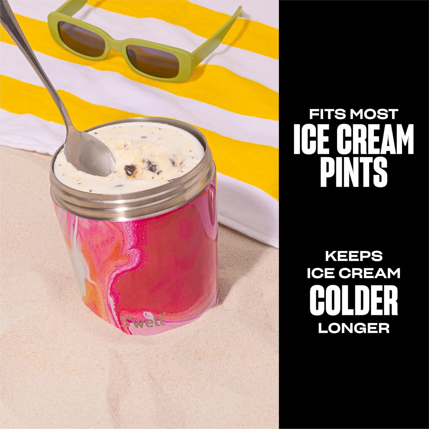 S'well Stainless Steel Ice Cream Chiller, 16oz, Rose Agate, Triple Layered Vacuum Insulated Container Keeps Ice Cream Frozen For Up To Four Hours, BPA Free