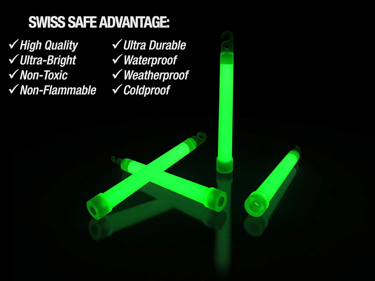 Swiss Safe Premium 6" Glow Sticks - Extra Bright, 12  Hour Duration, Emergency Ready