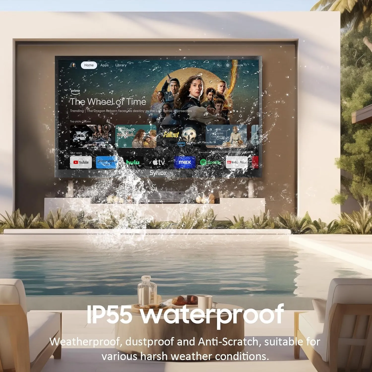 SYLVOX Outdoor TV, 43 inch Smart TV Waterproof Outdoor TVs, 4K Weatherproof Television for Outside, Support Google Assistant, Chromecast, 1000 nit Brightness Partial Sun (Deck Pro 2.0/2024)